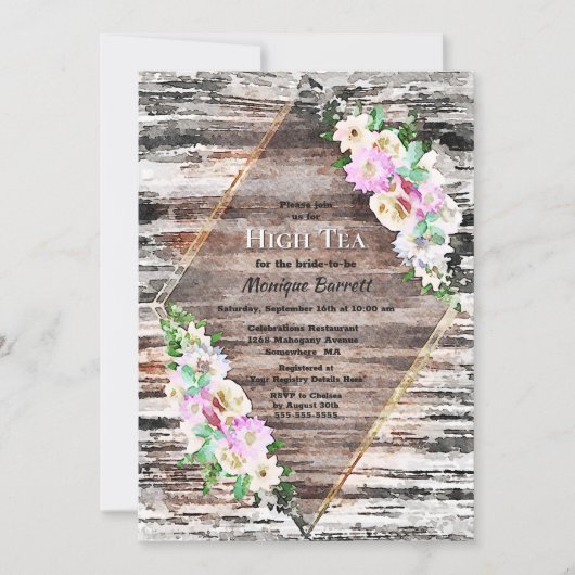 Invitation Rustique Bois rose Floral géométrique Bridal High  (Devant)