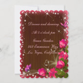 Invitation Rustique Bois Rose Floral Papillon Mariage Récepti (Devant)