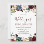 Invitation Rustique Bois Rouge Bourgogne Mariage Floral Invit (Devant)