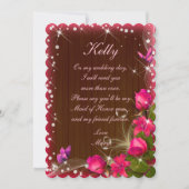 Invitation Rustique Bois Sombre Rose Floral Maid Of Honor (Devant)