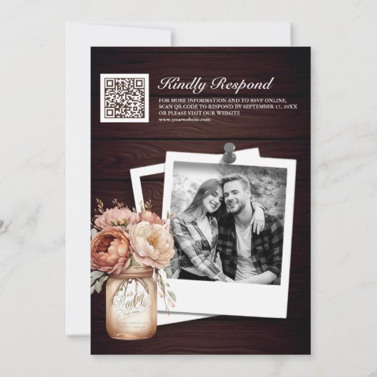 Invitation Rustique Bois Terracotta Floral Lace QR Code Maria (Dos)