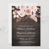 Invitation Rustique Bois Terre ivoire Floral QR Code Mariage (Devant)