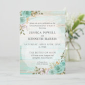 Invitation Rustique Bois Turquoise Floral (Debout devant)