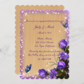 Invitation Rustique Bois violet Floral Mariage (Devant / Derrière)