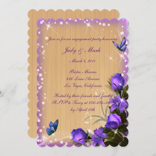 Invitation Rustique Bois violet Floral Mariage (Devant / Derrière)