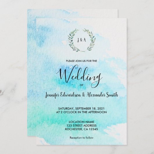 Invitation Rustique botanique aquarelle feuille mariage invit (Devant / Derrière)