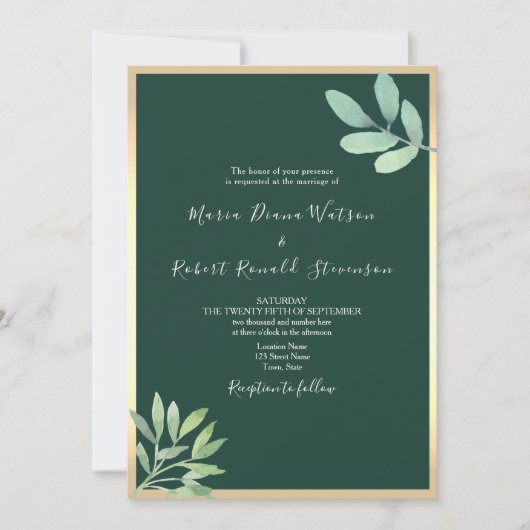 Invitation Rustique Botanique Emerald Mariage vert (Devant)