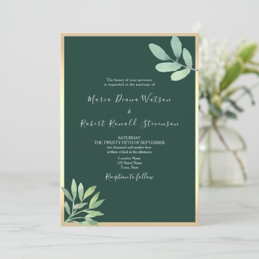 Invitation Rustique Botanique Emerald Mariage vert (Debout devant)
