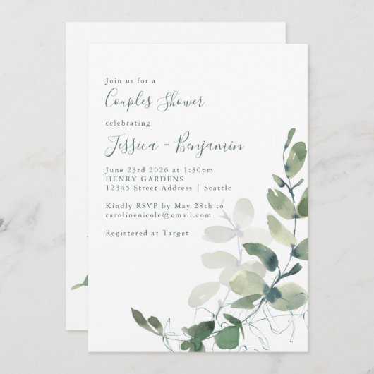 Invitation Rustique Botanique Eucalyptus Couples Douche (Devant / Derrière)