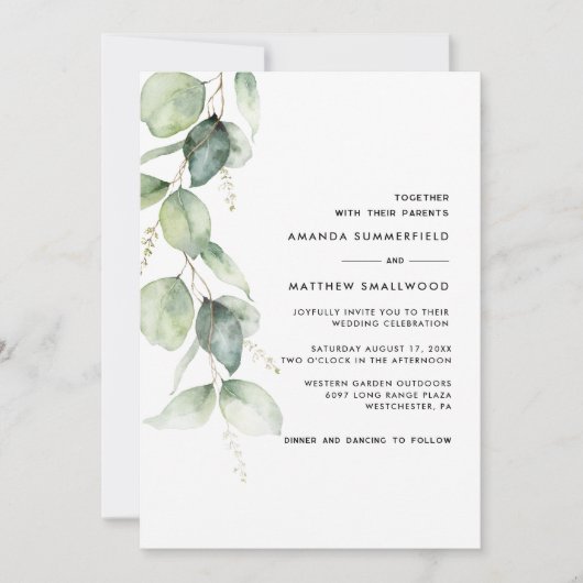 Invitation Rustique Botanique Eucalyptus Mariage de verdure (Devant)