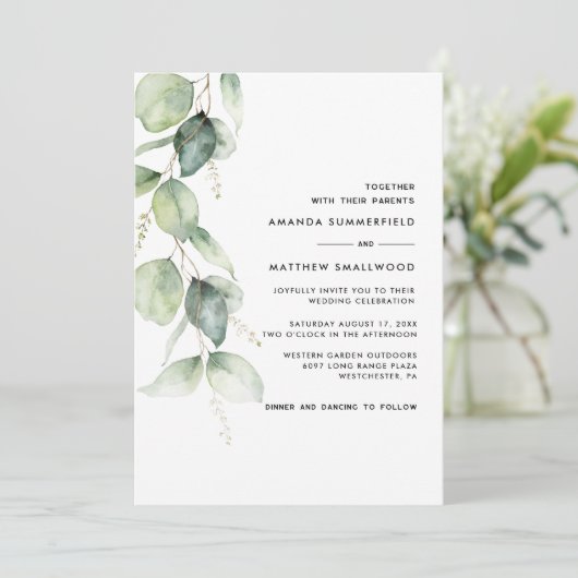 Invitation Rustique Botanique Eucalyptus Mariage de verdure (Debout devant)