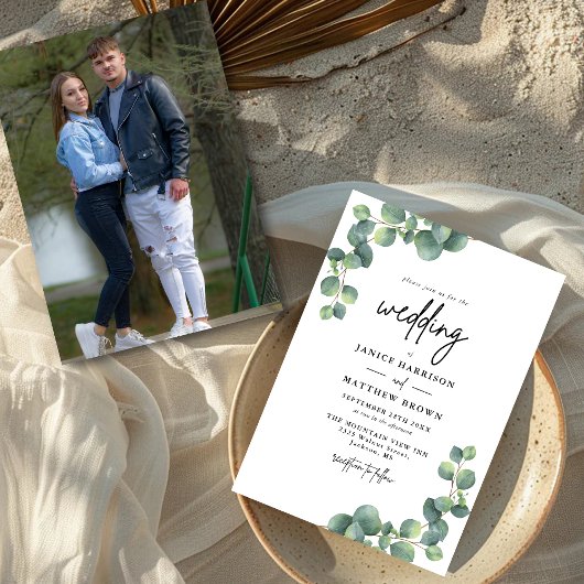 Invitation Rustique Botanique Eucalyptus Mariage photo