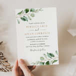 Invitation Rustique Botanique Eucalyptus Verdure Mariage d'or<br><div class="desc">Cette invitation de mariage simple et élégante présente de belles branches moody aquarelle eucalyptus feuilles et a été jumelée avec une calligraphie lunaire et une police serif classe en or et gris. Pour effectuer des modifications avancées,  sélectionnez l'option "Cliquez pour customiser plus loin" sous Personnaliser ce modèle.</div>