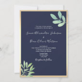 Invitation Rustique Botanique Mariage bleu de la marine (Devant)