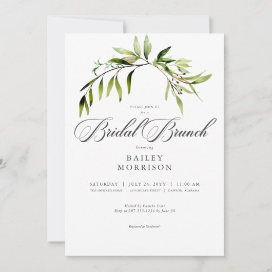 Invitation Rustique Botanique Verdure Bough Bridal Brunch (Devant)