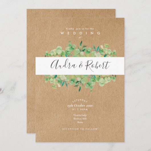 Invitation Rustique Botanique Verdure Eucalyptus Mariage (Devant / Derrière)