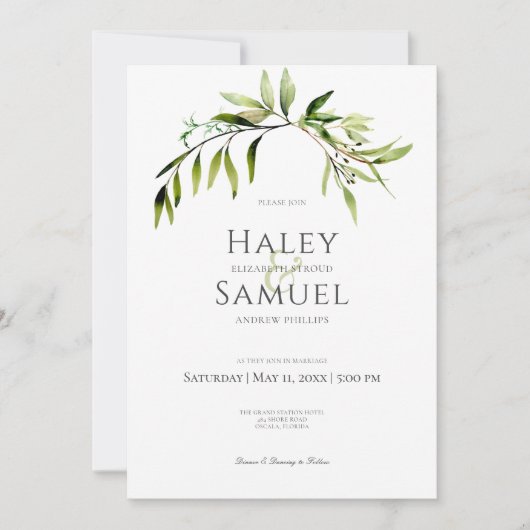 Invitation Rustique Botanique Verdure Mariage Bough (Devant)