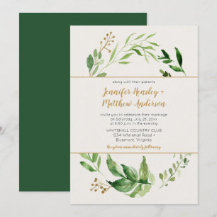 Invitation Rustique Botanique Verdure Wreath Gold Buds Mariag