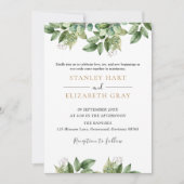 Invitation Rustique Botanique Vert & Or Mariage Foliage (Devant)