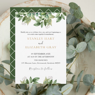 Invitation Rustique Botanique Vert & Or Mariage Foliage
