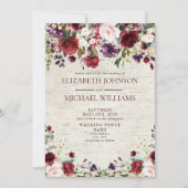 Invitation Rustique Bourgogne aquarelle Floral Birch Photo (Devant)