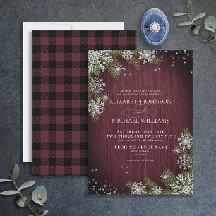 Invitation Rustique Bourgogne Argent Hiver Mariage à platine 