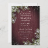 Invitation Rustique Bourgogne Argent Hiver Mariage à platine (Devant)