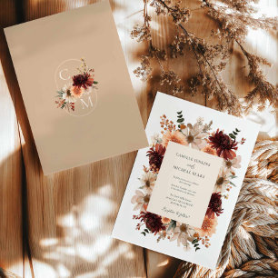 Invitation Rustique Bourgogne Automne Mariage Floral