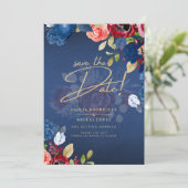 Invitation Rustique Bourgogne Bleu Floral Mariage ENREGISTRER (Debout devant)