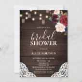 Invitation Rustique Bourgogne Blush Floral Fête des mariées (Devant)