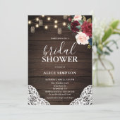 Invitation Rustique Bourgogne Blush Floral Fête des mariées (Debout devant)