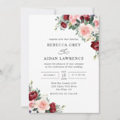 Invitation Rustique Bourgogne Blush Floral Mariage (Devant)
