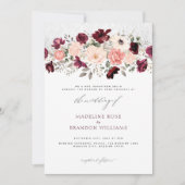 Invitation Rustique Bourgogne Blush Floral Mariage (Devant)