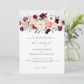 Invitation Rustique Bourgogne Blush Floral Mariage (Debout devant)