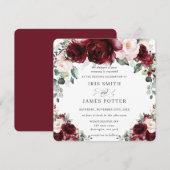 Invitation Rustique Bourgogne Blush Floral Rose Carré Mariage (Devant / Derrière)