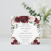 Invitation Rustique Bourgogne Blush Floral Rose Carré Mariage (Debout devant)