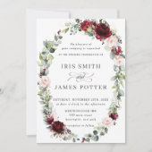 Invitation Rustique Bourgogne Blush Floral Wreath Mariage (Devant)