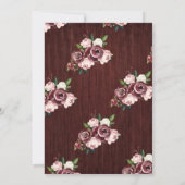Invitation Rustique Bourgogne Blush or Floral Mariage bois (Dos)