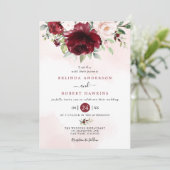 Invitation Rustique Bourgogne Blush rose Floral Mariage (Debout devant)