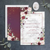 Invitation Rustique Bourgogne Blush rose or Mariage Floral