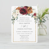 Invitation Rustique Bourgogne brûlé Orange Mariage floral ivo (Debout devant)