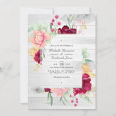 Invitation Rustique Bourgogne et flush Floral QR Code Mariage (Devant)