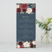 Invitation Rustique Bourgogne et Navy Floral Dinner Menu (Debout devant)