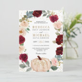 Invitation Rustique Bourgogne et Pêche Floral Citrouille Mari (Debout devant)