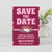 Invitation Rustique Bourgogne et rose Floral Enregistrer la d (Debout devant)