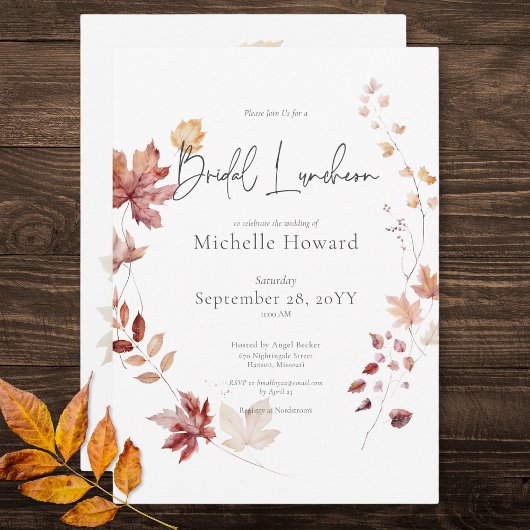 Invitation Rustique Bourgogne et rouille Feuilles d'automne D