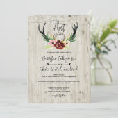 Invitation Rustique Bourgogne Floral Antler Hunt est au-dessu (Debout devant)