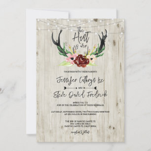 Invitation Rustique Bourgogne Floral Antler Hunt est au-dessu