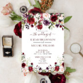 Invitation Rustique Bourgogne Floral Aquarelle Mariage Script