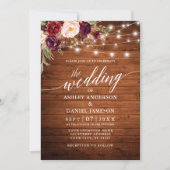 Invitation Rustique Bourgogne Floral Calligraphie Mariage pho (Devant)